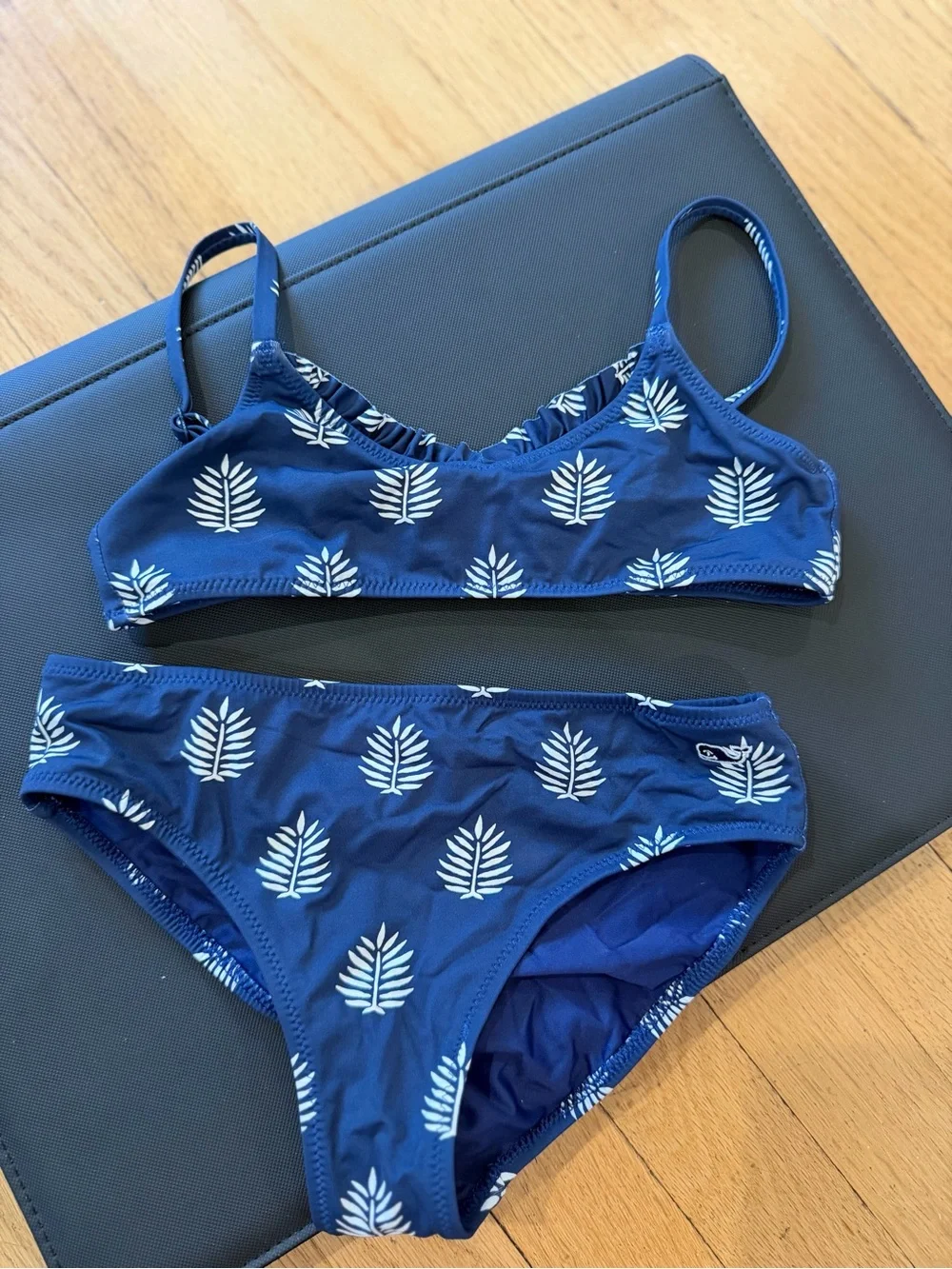 Vineyard Vines Navy & White Leaf Print Kids Bikini